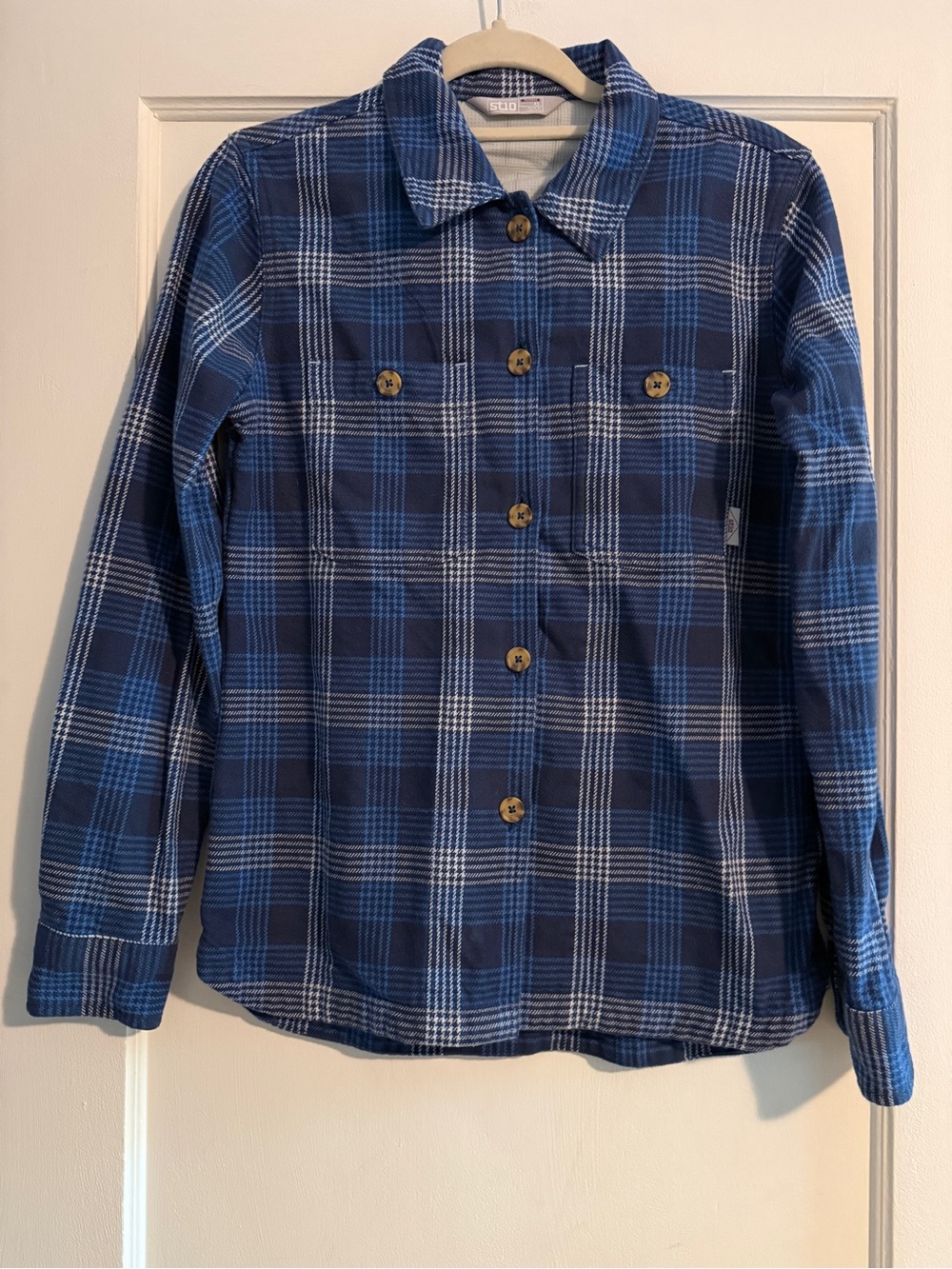 Stio Mountain Shadow Plaid Hutkeeper Flannel Shirt Organic Cotton Blue Size XS